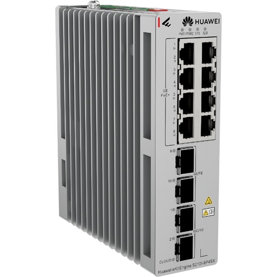 Huawei eKitEngine S210I-8P4SX 8 Port Gigabit Endüstriyel PoE Switch - 2x 2.5G SFP, 2x 10G SFP+, L2+, 240W
