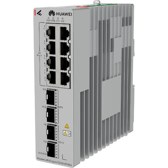Huawei eKitEngine S210I-8P4SX 8 Port Gigabit Endüstriyel PoE Switch - 2x 2.5G SFP, 2x 10G SFP+, L2+, 240W