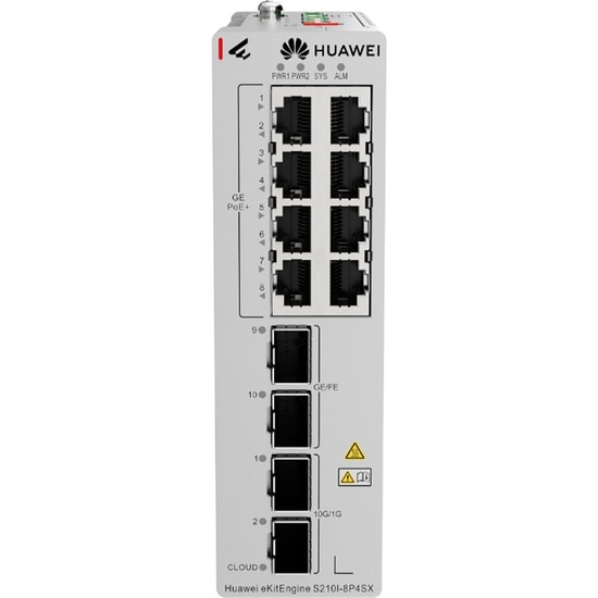 Huawei eKitEngine S210I-8P4SX 8 Port Gigabit Endüstriyel PoE Switch - 2x 2.5G SFP, 2x 10G SFP+, L2+, 240W