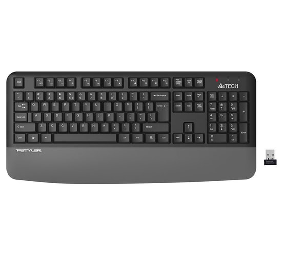 A4Tech Klavye (FGK20) Siyah Kablosuz Bilek Destekli - Multimedya, Türkçe Q Düzen, USB Alıcı, Tam Boy, 10-15 m
