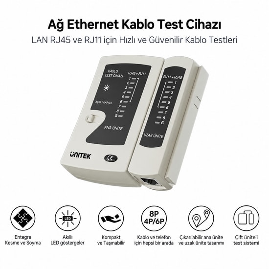 Unitek OT140AGY01 Ethernet Kablosu Test Cihazı Bilgisayar Aksesuarı Ürünü - 60 Ay Garanti.
