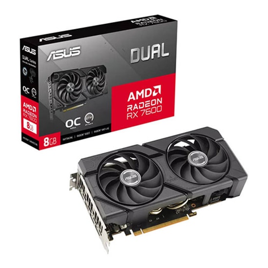 Asus Dual Evo OC Edition DUAL-RX7600-O8G-EVO Ekran Kartı - AMD Radeon, 8GB GDDR6, 128 Bit, HDMI, DisplayPort