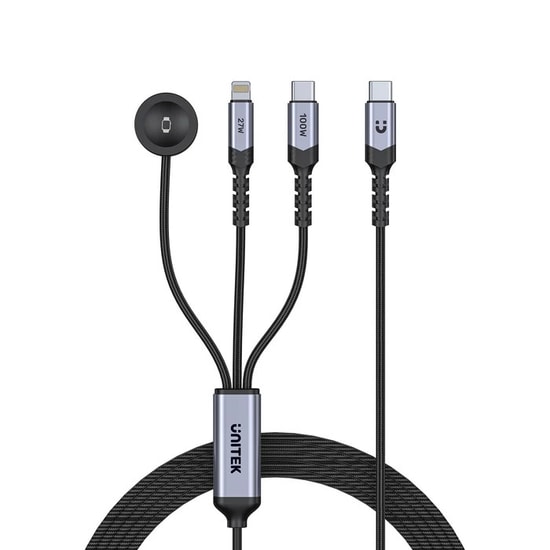 Unitek C14180AGY01-1.2M USB-C 3'ü 1 Arada Hızlı Şarj Kablosu - 100W, Çoklu Şarj Kablosu, 1.2 Metre