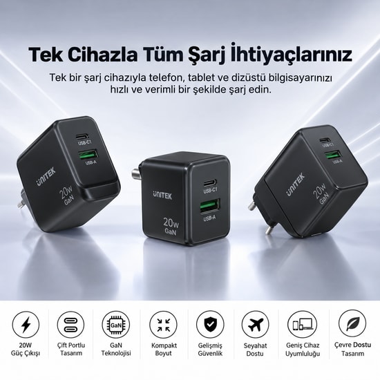 Unitek REXO P1132ABK01-EU 140W 4 Portlu Akıllı Ekranlı GaN Şarj Cihazı - Şarj Adaptörü, CE Sertifikalı