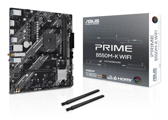 ASUS PRIME B550M-K WIFI AMD Anakart - AM4, DDR4, 2 M.2, Wi-Fi 6, Gigabit LAN, 64 GB, HDMI, DisplayPort, micro ATX