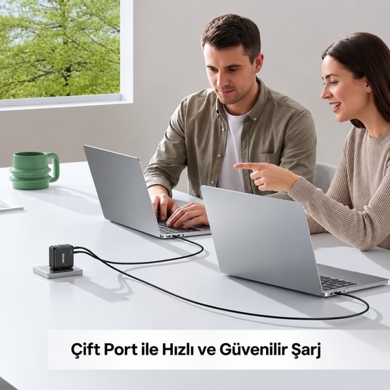 Unitek Rexo 100W 4 Portlu Akıllı Ekranlı GaN Şarj Cihazı (P1132ABK01-EU) - Type-C + USB, Hızlı Şarj, Dijital Gösterge