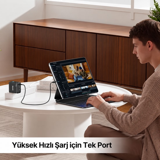 Unitek Rexo 100W 4 Portlu Akıllı Ekranlı GaN Şarj Cihazı (P1132ABK01-EU) - Type-C + USB, Hızlı Şarj, Dijital Gösterge