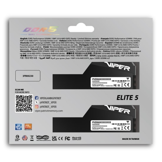 Patriot Viper Elite 5 Ultra VEU596G6028K 96GB DDR5 Gaming RAM Kiti - 2x48GB, 6000MHz, CL28, Soğutuculu