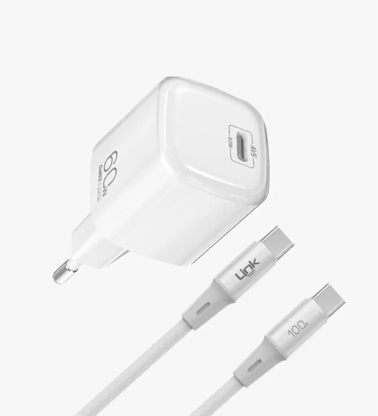 Linktech G866 Safe Type-C Kablolu 60W GaN AVS Beyaz Hızlı Şarj Adaptörü - PD 3.0, PPS, QC 4.0, Akım Koruma