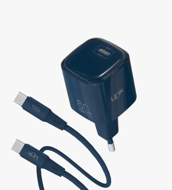 Linktech G866 Safe Type-C Kablolu 60W GaN AVS Lacivert Hızlı Şarj Adaptörü - PD 3.0, PPS, QC 4.0, Akım Koruma