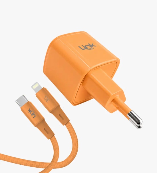 Linktech G824 Safe Type-C–Lightning Kablolu Turuncu 30W GaN Hızlı Şarj Adaptörü - PD 3.0, PPS, QC 4.0, Akım Koruma, 70gr