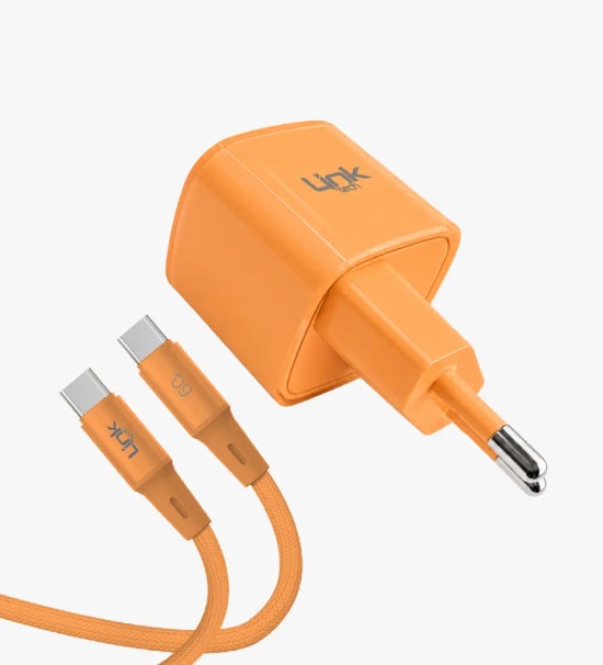 Linktech G823 Safe Type-C Kablolu 30W GaN Turuncu Hızlı Şarj Adaptörü - GaN Tech 3, PD 3.0, PPS, QC 4.0, Akım Koruma