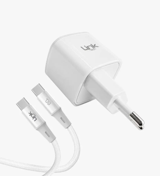 Linktech G823 Safe Type-C Kablolu 30W GaN Beyaz Hızlı Şarj Adaptörü - GaN Tech 3, PD 3.0, PPS, QC 4.0, Akım Koruma