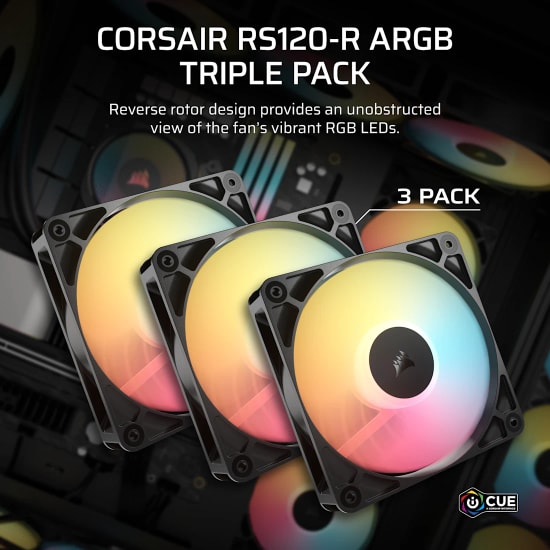 Corsair RS120-R ARGB Reverse Siyah 3'lü Kasa Fanı (CO-9050196-WW) - 120mm PWM Ters, 2100 RPM, 65.82 CFM, 34.6 dB