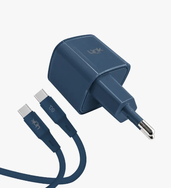 Linktech G823 Safe Type-C Kablolu 30W GaN Lacivert Hızlı Şarj Adaptörü - GaN Tech 3, PD 3.0, PPS, QC 4.0, Akım Koruma