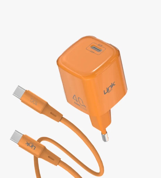Linktech G864 Safe Type-C Kablolu 40W GaN AVS Turuncu Hızlı Şarj Adaptörü - PD 3.0, PPS, QC 4.0, Akım Koruma