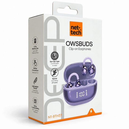 Nettech NT-BTH37 Mor Kulakiçi Bluetooth Kulaklık - Mor, Mikrofonlu, Gürültü Önleme, Bluetooth 5.0, 24 Ay Garanti
