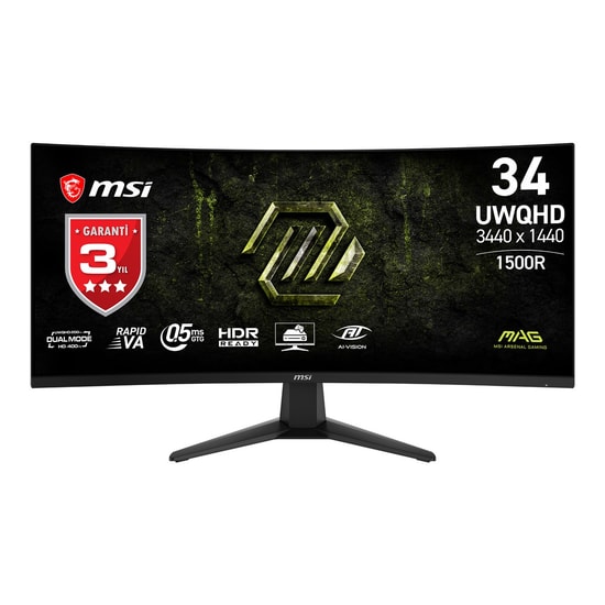 MSI MAG 346CQDF E20 34" UWQHD Kavisli Monitör - 200Hz, 0.5ms, Rapid VA, FreeSync Premium, 1500R, 21:9, Siyah