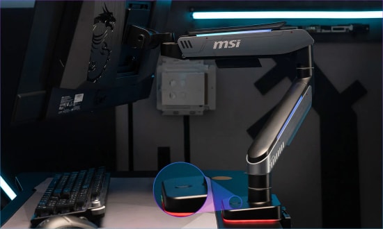 MSI MPG-MT201RG RGB Masa Üstü Siyah Monitör Kolu - 17-49 İnç, 20 kg Taşıma, VESA 75/100 mm, Tilt-Swivel-Pivot
