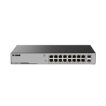 D-Link DL-DGS-F1016P 16 Port Gigabit PoE Switch - 2x Gigabit SFP Uplink, 350W PoE, Yönetilemez Metal Kasa