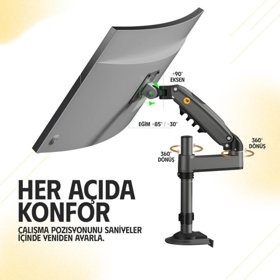 North Bayou NB-H100 17-32 İnç Amortisörlü Tek Kollu Monitör Standı - 9 kg, VESA 75x75/100x100 mm, Hareketli