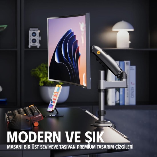 North Bayou NB-H100 17-32 İnç Amortisörlü Tek Kollu Monitör Standı - 9 kg, VESA 75x75/100x100 mm, Hareketli