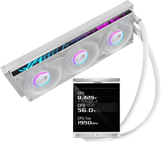 Asus ROG STRIX LC IV 360 ARGB LCD Beyaz Sıvı İşlemci Soğutucu - 3x120mm Fan, 5.08 İnç IPS LCD, 800-2500 RPM
