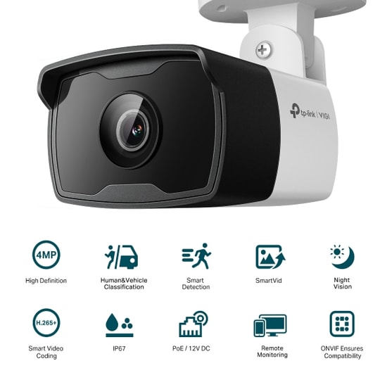TP-Link VIGI C340I 2.8MM 4MP Dış Mekan Bullet IP Kamera (VIGI-C340I-2.8MM) - IP67, 30m IR, 2560x1440, H.265+