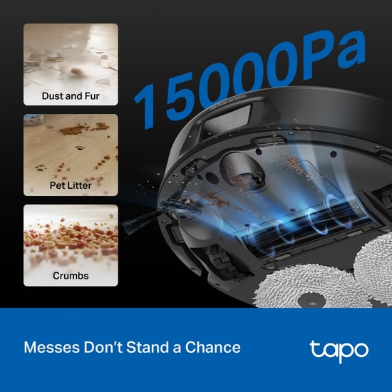 TP-Link Tapo RV50 Pro Omni Robot Süpürge ve Paspas - 15.000 Pa Emiş Gücü, 60C Sıcak Su Mop Yıkama, 50C Hava Kurutma