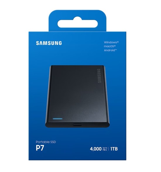 Samsung P7 1TB Siyah Taşınabilir SSD (MU-PF1T0G/WW) - USB4 Type-C, 40Gbps, NAND, 2 metreye kadar düşmeye dayanıklı