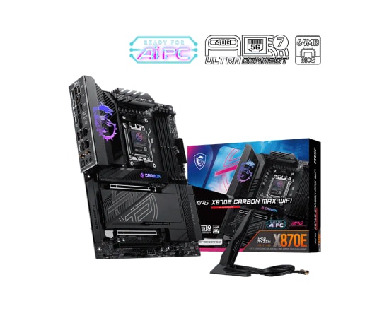 MSI MPG X870E Carbon MAX WiFi AM5 DDR5 ATX Anakart - 9000MHz(OC), 4x M.2, USB4 40Gbps, Wi-Fi 7, 5G LAN, 2.5G LAN