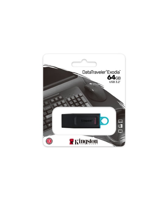 Kingston DataTraveler Exodia DTX/64GB 64GB USB 3.2 Gen 1 Flash Bellek - Siyah/Yeşil, NAND, Taşınabilir ve Güvenli