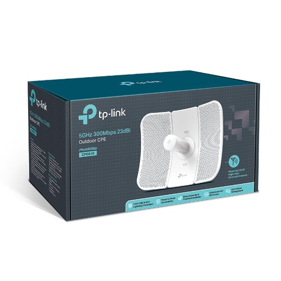 TP-Link CPE610 5GHz 300Mbps 23dBi Outdoor Access Point - 30km PTP/PTMP, Pasif PoE, 1x10/100 RJ45, Dış Mekan Köprü