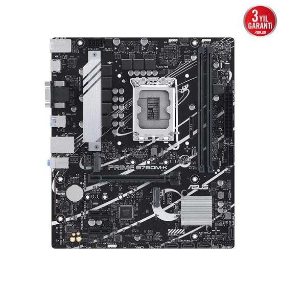 Asus Prime B760M-K D5 Anakart: LGA1700, DDR5 8000MHz OC, PCIe 4.0, Çift M.2, HDMI, VGA, USB 3.2, 2.5G LAN, Micro ATX