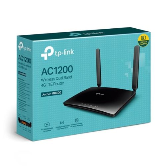 TP-Link Archer MR400 AC1200 Çift Bant 4G LTE Router - WiFi 5, Sim Kartlı, 2xAnten 4x100Mbs Port, VPN ve OneMesh Özelliği