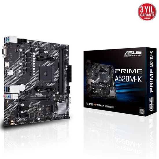 Asus Prime A520M-K Anakart: AMD AM4 Ryzen, DDR4 4600MHz, VGA, HDMI, Micro ATX, M.2, USB 3.2, AMD A520