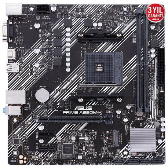 Asus Prime A520M-K Anakart: AMD AM4 Ryzen, DDR4 4600MHz, VGA, HDMI, Micro ATX, M.2, USB 3.2, AMD A520