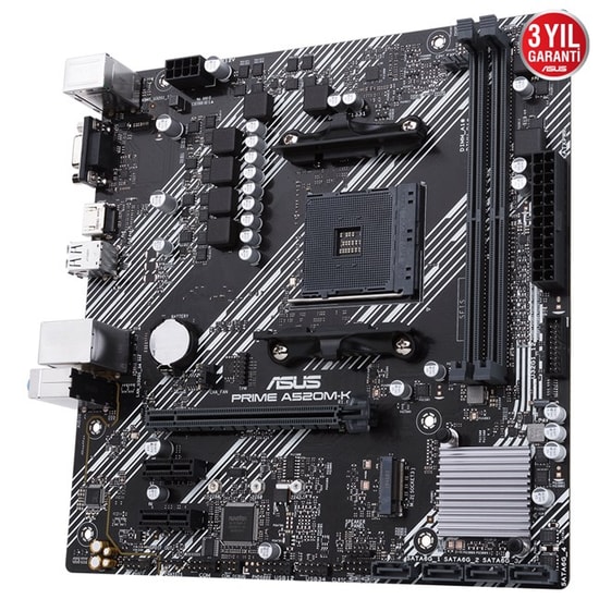 Asus Prime A520M-K Anakart: AMD AM4 Ryzen, DDR4 4600MHz, VGA, HDMI, Micro ATX, M.2, USB 3.2, AMD A520