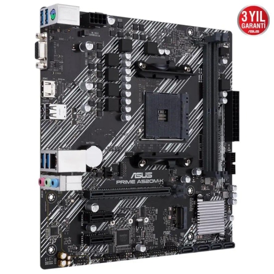 Asus Prime A520M-K Anakart: AMD AM4 Ryzen, DDR4 4600MHz, VGA, HDMI, Micro ATX, M.2, USB 3.2, AMD A520