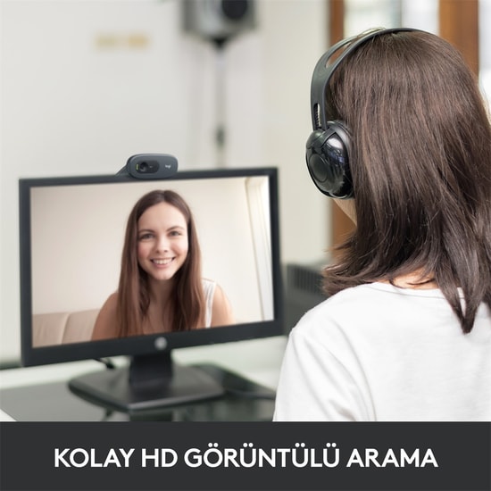 Logitech C270 HD Webcam (960-001063) - 720p, 30fps, Gürültü Önleyici Mikrofon, Otomatik Parlaklık, 150cm USB-A Kablo
