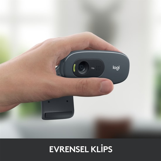Logitech C270 HD Webcam (960-001063) - 720p, 30fps, Gürültü Önleyici Mikrofon, Otomatik Parlaklık, 150cm USB-A Kablo