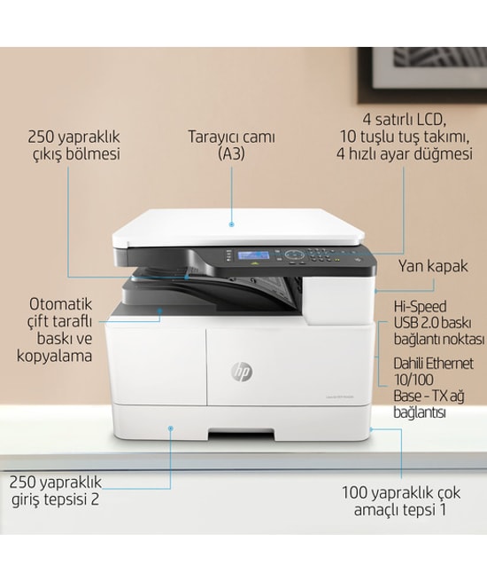 HP LaserJet M442DN A3 Mono Lazer Yazıcı (8AF71) - 24ppm, 512MB Bellek, Çift Taraflı, Tarayıcı, Fotokopi, USB, Network