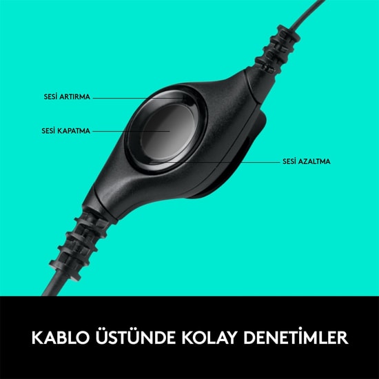 Logitech H390 Kablolu USB Mikrofonlu Kulaklık (981-000406) - Çağrı Gürültü Önleyici Mikrofon (ENC), Kablo Üzeri Kontrol