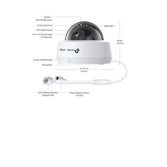 TP-Link VIGI C230 4MM Lens 3MP Dome Kamera: 30 Metre IR, Full Color, İnsan/Araç Algılama, Dahili Mikrofon, IP67, IK10