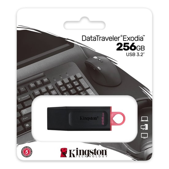 Kingston DataTraveler Exodia 256GB USB 3.2 Gen 1 Flash Bellek Siyah Kırmızı (DTX/256GB) - USB Type-A, Kapaklı Tasarım