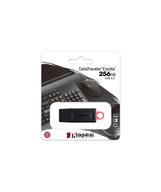 Kingston DataTraveler Exodia 256GB USB 3.2 Gen 1 Flash Bellek Siyah Kırmızı (DTX/256GB) - USB Type-A, Kapaklı Tasarım