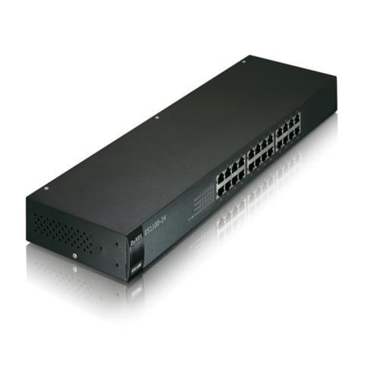 Zyxel ES1100-24E 24 Port 10/100 Mbps Fast Ethernet Yönetilemez Switch - Rack Mount, Metal Kasa, 24 Port Destekli