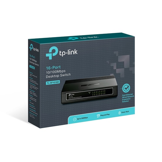 TP-Link TL-SF1016D Switch - 16 Port 10/100 Mbps, Plastik Kasa, Masaüstü Yönetilmeyen Ethernet Ağ Anahtarı