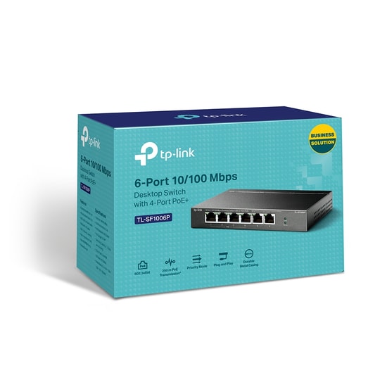 TP-Link TL-SF1006P 6 Port PoE Switch - 4 10/100Mbps PoE+ Port, 67W PoE, 250m Mesafe, Metal Kasa, Tak Çalıştır Anahtar