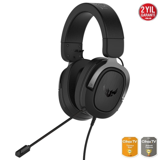 Asus TUF Gaming H3 7.1 Gun Metal Mikrofonlu Oyuncu Kulaklığı - 50mm Sürücü, 7.1 Surround, 3.5mm Kablolu, 32ohm